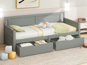 Łóżko banquette 90x200cm - z 2 szufladami - z litego drewna - Szare