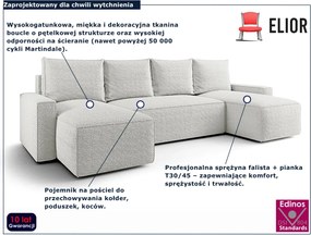 Biały narożnik boucle w kształcie L z pojemnikiem R1-Z24