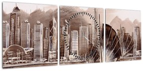 Obraz - Victoria Harbor, Hongkong, efekt sepii (z zegarem) (90x30 cm)