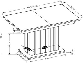Rozkładany stół prostokątny Altus 160 (210) x 90 – wykonany z płyty laminowanej w kolorze dąb artisan / czarny