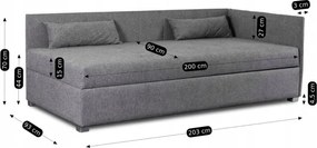 Łóżko Tapczan Młodzieżowe KARO 2 90x200 cm Narożne Szare