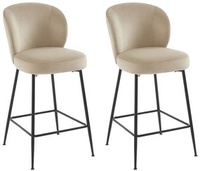 Zestaw 2 stołków barowych z weluru i czarnego metalu - Beżowy - POLPONA