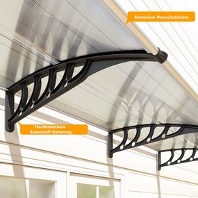 Outsunny Zadaszenie nad drzwi/fenster, odporne na warunki pogodowe, transparentne, Aluminium/Poliwęglan, 303x96x27cm, Czarne