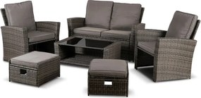 Zestaw Mebli Ogrodowych DELGADO Szary Sofa Fotele Pufy Stolik Technorattan Nowoczesny