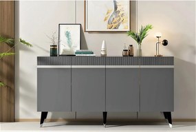 Komoda – 150 cm x 80 cm x 40 cm – Antracyt i srebro – Płyta wiórowa pokryta melaminą