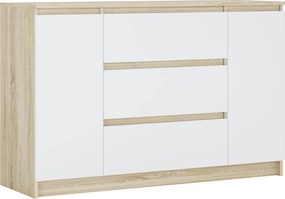 Komoda: Dąb Sonoma / Biały Mat, 120 x 39 x 78 cm, 2 drzwi, 3 szuflady