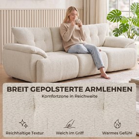 HOMCOM Sofa 3-osobowa, 260 cm, Chenille, bezramowa sofa modułowa z wyjątkowo szerokim, głębokim siedziskiem, szerokie podłokietniki | Aosom PL