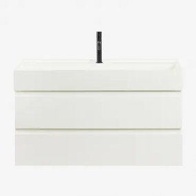 Zestaw Wiszących Mebli Łazienkowych Z Drewna I Forniru Jesionowego Zintegrowany Z Umywalką Ona Biała & Bezlusterkowiec - Sklum