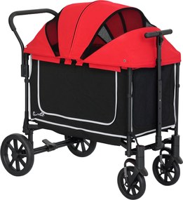 Składany Wózek dla Psów i Kotów PawHut do 30 kg, 110 x 65 x 102 cm, Czerwony