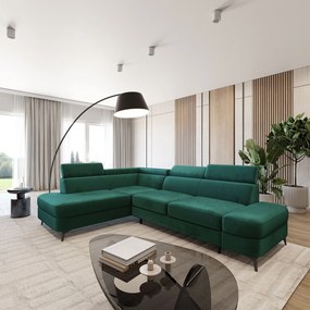 Masseno Narożnik AVISE z funkcją spania i pojemnikiem na pościel Narozniki L, Rozkładana sofa - Zielony, MONOLITH 37