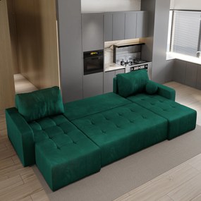 Masseno Narożnik TOLARI z funkcją spania i pojemnikiem na pościel Narozniki U, Rozkładana sofa - Butelkowa zieleń, KRONOS 19