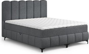 FURNISTAR Łóżko kontynentalne TINA 160x200 z materacem i pojemnikiem na pościel-dwuosobowe,rodzinne z topperem,Bubble,tapicerowane-Ciemnoszary