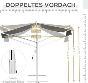 Outsunny markiza stojąca ogrodowa ze składanym ramieniem taras szara 3 x 3 m