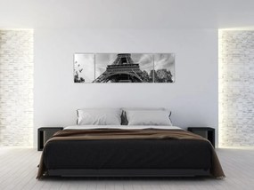 Obraz - Wieża Eiffla, czarno-biały (170x50 cm)