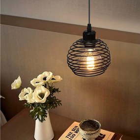 NETTLIFE Lampa wisząca E27 czarna średnica 15cm Vintage metalowa konstrukcja sprężynowa z gniazdem i przełącznikiem retro do kuchni w salonie maks. 40W