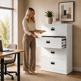 Szafa kartotekowa metalowa z 4 szufladami biała, 900x1320x600 mm: SARA XL V4