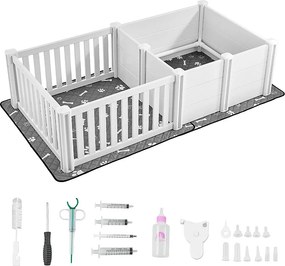 Boksu Wykotowy SucceBuy dla Psa, 186,5x97x50 cm, Skrzynka Wykotowa dla Szczeniąt, z Drzwiami o Regulowanej Wysokości, Plastikowa Skrzynka Porodowa PVC
