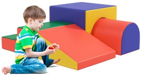 HOMCOM Zestaw 4 miękkich klocków do wspinaczki i zjeżdżania, pokrytych ekoskórą, dla dzieci w wieku 1-3 lat, Wielokolorowy