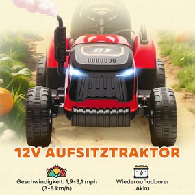 AIYAPLAY Elektryczny traktor dla dzieci, traktor na siedzenie z pilotem, miękki start, dla dzieci w wieku 3-8 lat, Czerwony | Aosom PL