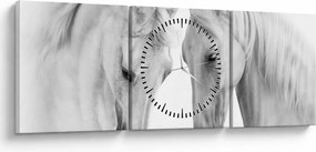 Obraz białych koni (z zegarem) (90x30 cm)