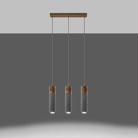 Lampy wiszące industrialny Avier, beton - 3 źródło światła 3000K - L.45 x H.120 cm - szary/naturalne drewno