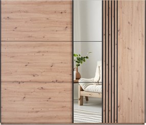 Szafa Przesuwna ATROX 250 cm z Lustrem Szafa Dwudrzwiowa z Szufladami Dąb artisan