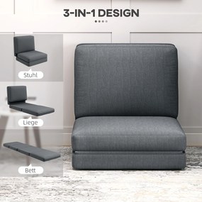 HOMCOM Składany Fotel Podłogowy z Poduszkami, Wandelbar Sofa Podłogowa, do Salonu, Pokoju Gościnnego, Biura, 75 x 268 x 18 cm, Ciemnoszary