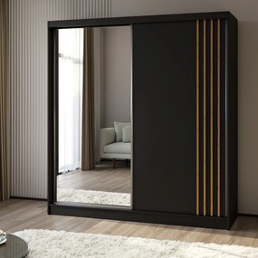 Szafa Przesuwna NELVIA 200 cm z Lustrem Szafa Dwudrzwiowa Czarna