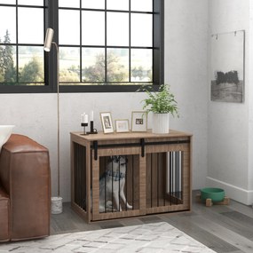 Klatka dla psów PawHut klatka dla dużych psów drewna 98x58x61 cm zamykana rustykalny design wygląd drewna orzech czarny | Aosom PL