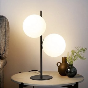 NETTLIFE Lampa Stołowa Czarna Lampka Nocna Salon E27 Nowoczesny Design Szkło Przemysłowe Vintage Metal 2 Żarówki