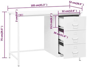 Białe Metalowe Biurko Z 3 Szufladami Neros