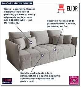 Jasnoszara welurowa sofa z pojemnikiem na pościel F2-A50