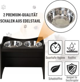 PawHut Miska dla Psów Regulowana Wysokość Stal Nierdzewna MDF Ciemnobrązowy 54x315x47 | Aosom PL