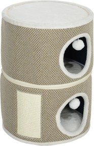 PawHut Kocia Wieża, 3 Poziomy, Domek dla Kota, Plusz, Poduszka, Sisalowy Drapak, Φ40 x 56H cm, Kawa/Kremowy Biały