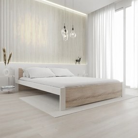 Łóżko IKAROS 160 x 200 cm, białe/dąb sonoma Stelaż: Ze stelażem listwowym elastycznym, Materac: Bez materaca