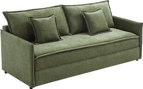 Sofa 3-osobowa rozkładana z tkaniny khaki z siedziskiem z pianką memory SERABA