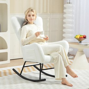 HOMCOM Fotel bujany, puszysta obudowa, poduszka lędźwiowa, antypoślizgowy, do 120 kg, Biały