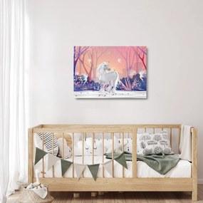 Obraz na szkle - Jednorożec w magicznym lesie (70x50 cm)