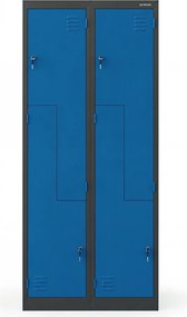 Szafa socjalna czterokomorowa typu L Julia, 80x45x185 cm, antracyt/niebieski