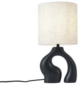 Lampa stołowa Japandi czarna z lnianym abażurem - Dahlia