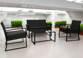 Nowoczesne meble ogrodowe Lumera, zestaw dla 4 osób, kolor czarny, poduszki szare