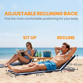 Outsunny Składany leżak plażowy z poduszką, 5-stopniowe oparcie, torba, niebieski | Aosom PL