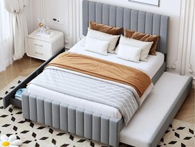 Łóżko tapicerowane 140×190 cm - z łóżkiem schowkowym - z 2 szufladami - aksamit - szare (materac nie jest zawarty)