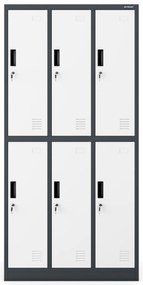 Szafka socjalna ubraniowa BHP antracytowo-biała 6-drzwiowa: IGOR, 900 x 1850 x 450 mm