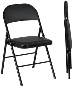 HOMCOM Składane krzesła zestaw 2 sztuki skóra ekologiczna metalowa rama do 120 kg czarne | Aosom PL