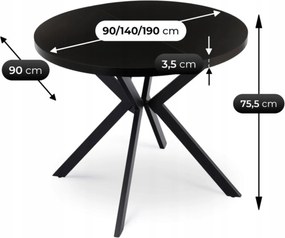 Stół Okrągły Rozkładany LUGO 90-190 cm Czarny Loft