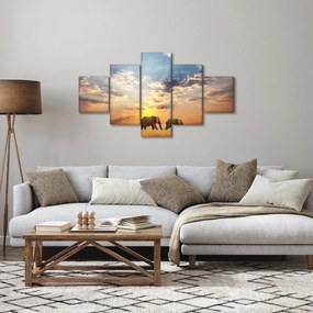 Obraz - Słonie wędrujące po sawannie (125x70 cm)