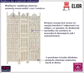 Rzeźbiony 3-panelowy parawan Irlo