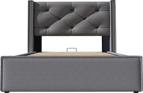 Łóżko ze schowkiem 90 x 200 cm z zagłówkiem - Tkanina bawełniana - Nowoczesny design - Ciemnoszary + Materac