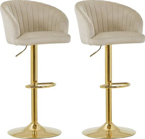 Zestaw 2 stołków barowych z weluru i złotego metalu - Regulowana wysokość - Beżowy - DORALIZ
